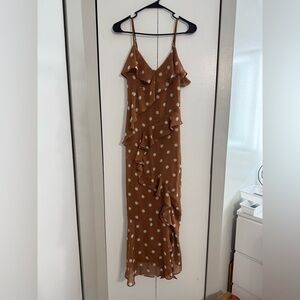 Elegant Brown Polka Dot Dress